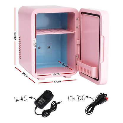 Glacio Mini Fridge Skincare Beauty Cooler Warmer LED Mirror 12V 220V Pink 4L.