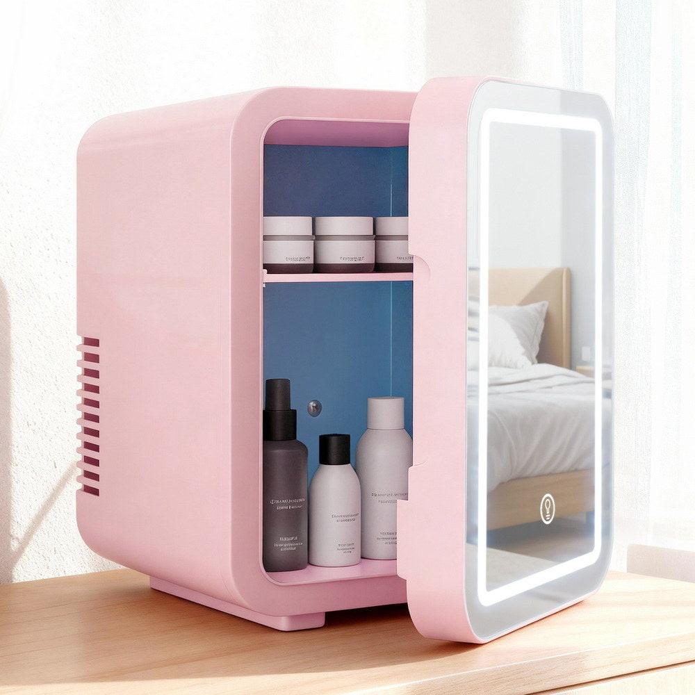 Glacio Mini Fridge Skincare Beauty Cooler Warmer LED Mirror 12V 220V Pink 4L.