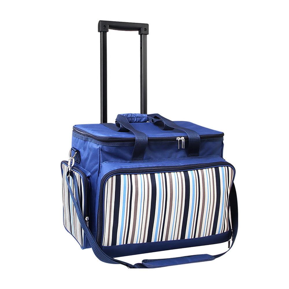 Alfresco 6 Person Picnic Basket Set Bag Wheels Insulated Trolley.
