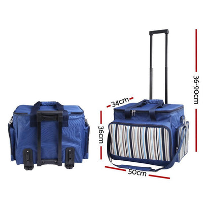 Alfresco 6 Person Picnic Basket Set Bag Wheels Insulated Trolley.