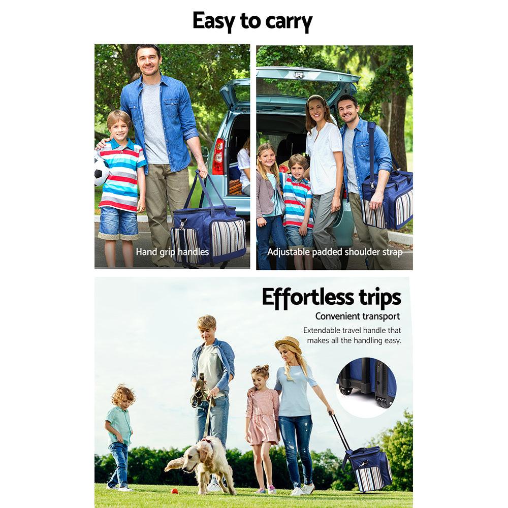 Alfresco 6 Person Picnic Basket Set Bag Wheels Insulated Trolley.