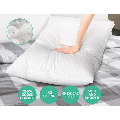 Giselle Bedding Goose Feather Down Pillow Luxury Twin Pack.