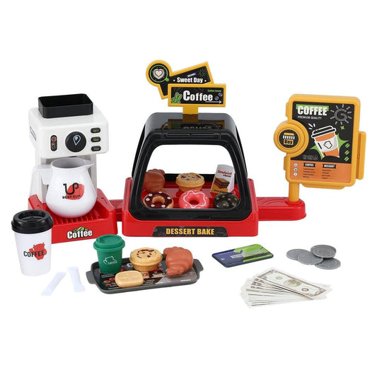 Keezi Kids Pretend Role Play Toy Coffee Shop with Coffee Maker Machine Play Money Food Tea Party Set.