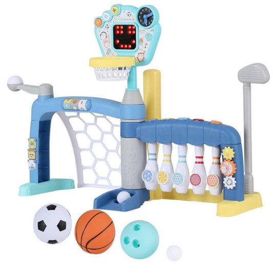 Keezi Kids Basketball Hoop Stand Bowling Baseball Golf Game Sports Toys Set Blue.
