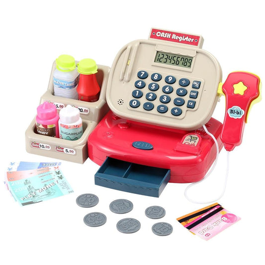 Keezi Kids Cash Register Calculator Pretend Play Shops Money Checkout Toys Set.