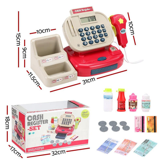 Keezi Kids Cash Register Calculator Pretend Play Shops Money Checkout Toys Set.
