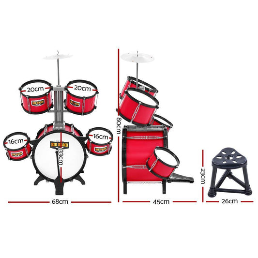 Keezi Kids 7 Drum Set Junior Drums Kit Musical Play Toys Childrens Mini Big Band.