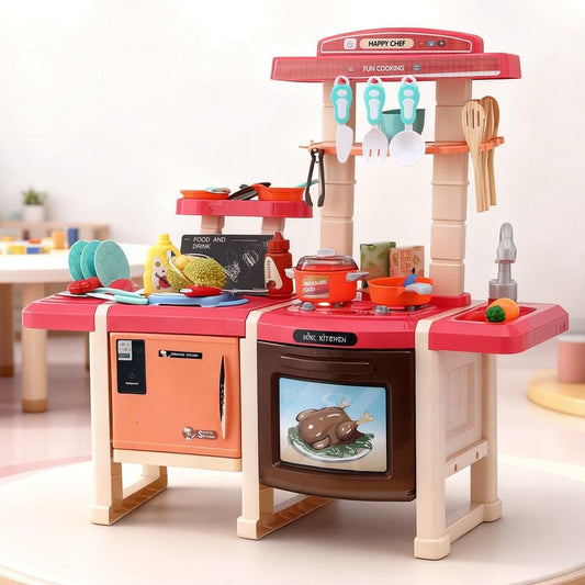 Keezi Kids Kitchen Pretend Play Set Cooking Sound Steam Light Function.