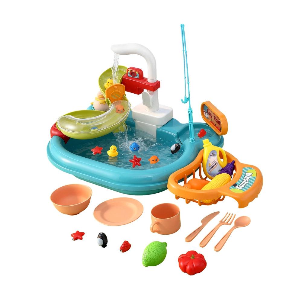 Keezi Kids Pretend Play Kitchen Sink with Faucet Floating Fishing Toys Play food.