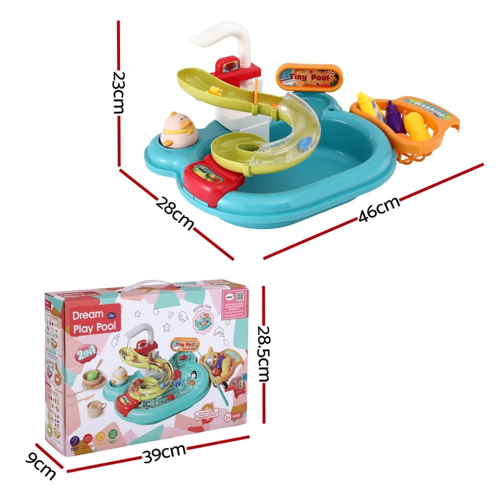 Keezi Kids Pretend Play Kitchen Sink with Faucet Floating Fishing Toys Play food.