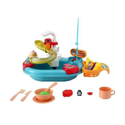 Keezi Kids Pretend Play Kitchen Sink with Faucet Floating Fishing Toys Play food.