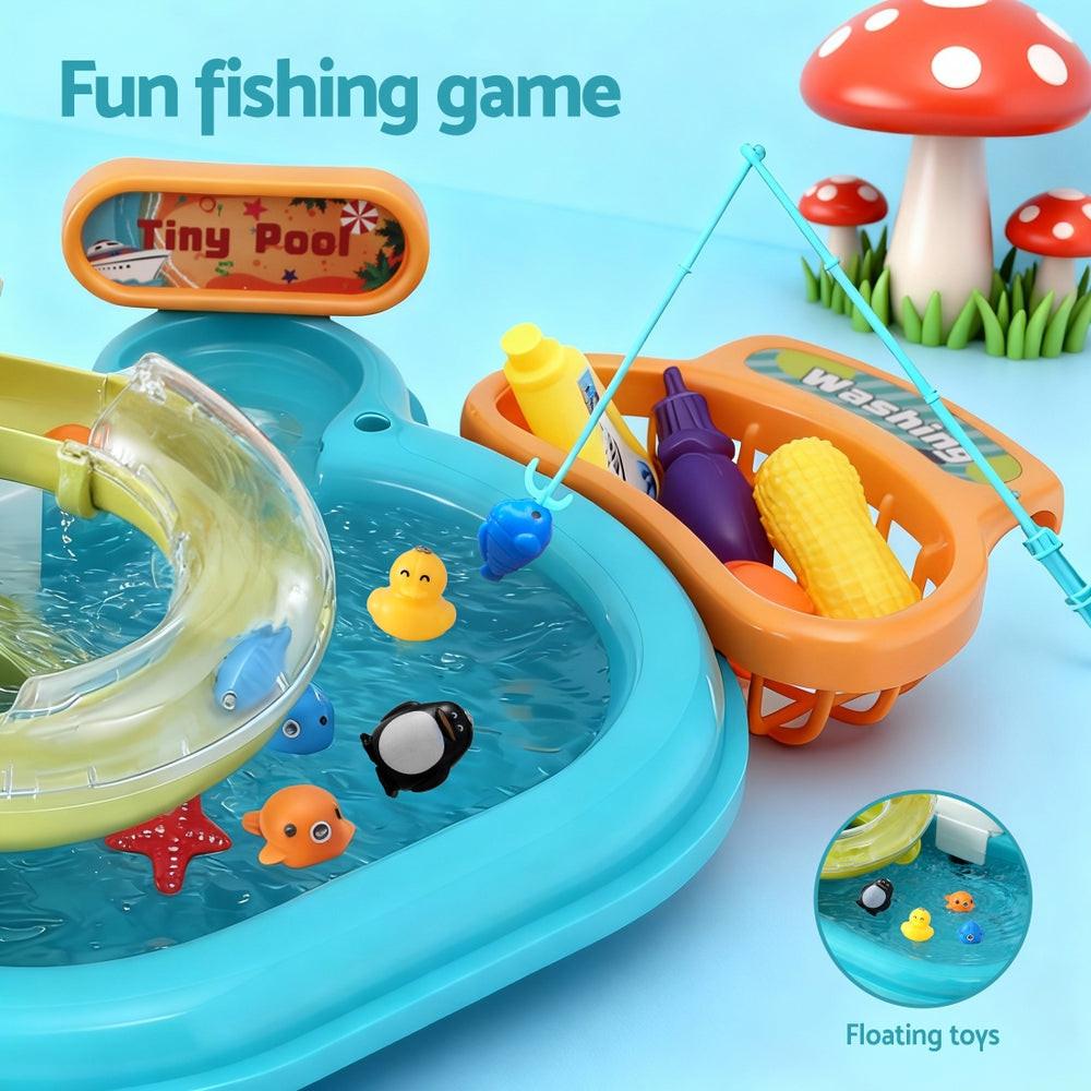 Keezi Kids Pretend Play Kitchen Sink with Faucet Floating Fishing Toys Play food.