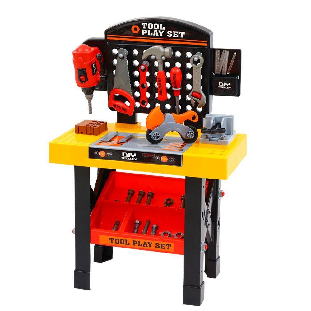 Keezi Kids Pretend Workbench DIY Tools 54 Piece Children Role Play Toys Black.