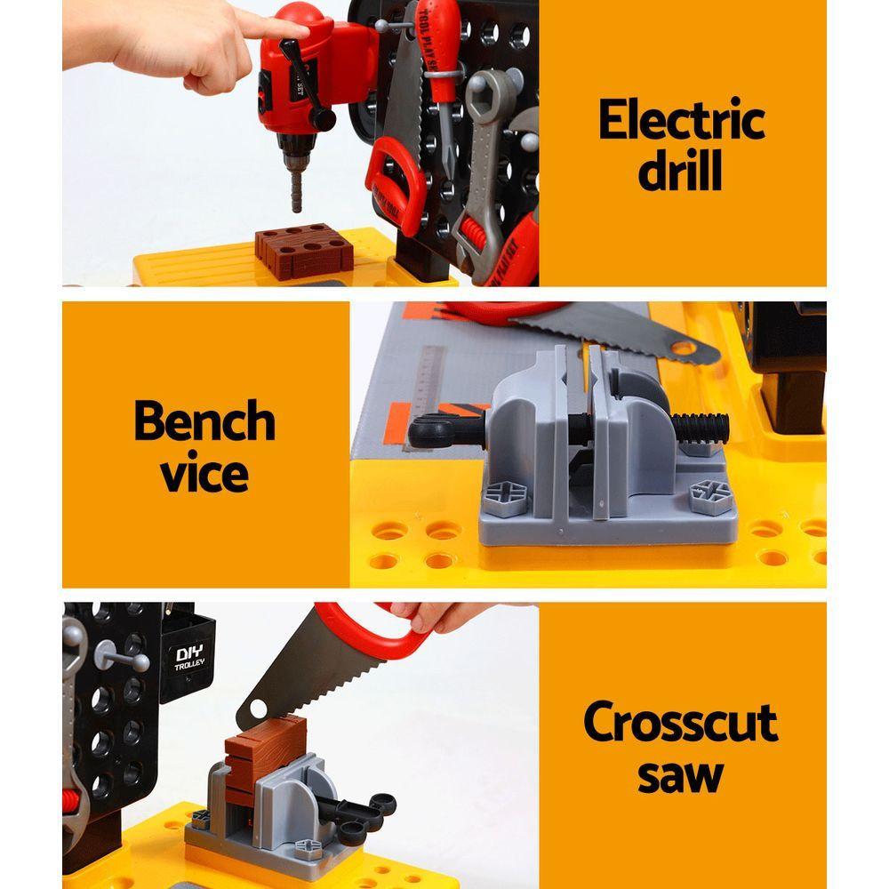 Keezi Kids Pretend Workbench DIY Tools 54 Piece Children Role Play Toys Black.