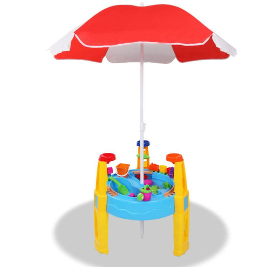 Keezi Kids Sandpit Pretend Play Set Water Sand Table Children Outdoor Toy Umbrella.