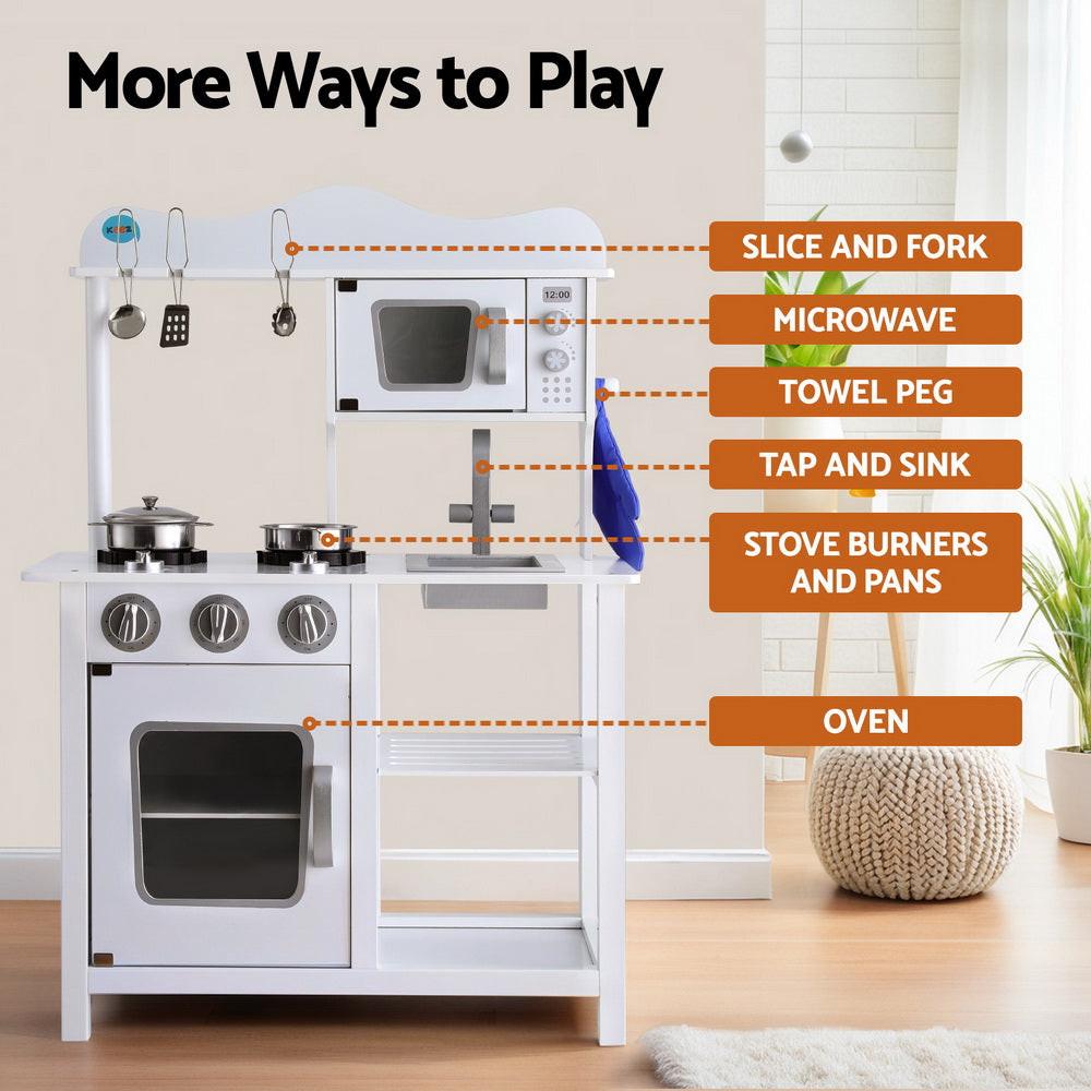 Keezi Kids Kitchen Play Set Wooden Pretend Toys Cooking Children Cookware Food.