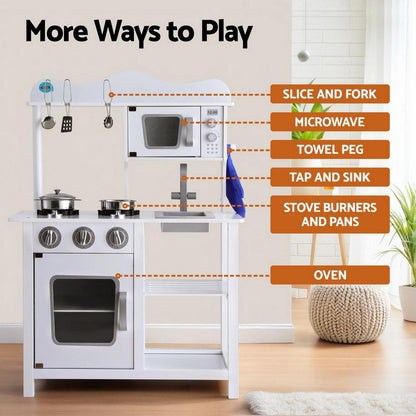 Keezi Kids Kitchen Play Set Wooden Pretend Toys Cooking Children Cookware Food.