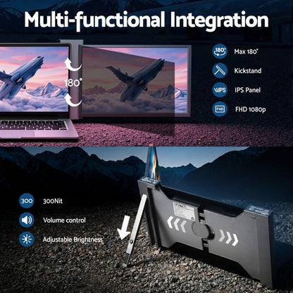 Devanti Portable Monitor Laptop Screen Extender Dual Display 1080P IPS USB C.