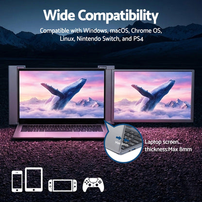 Devanti Portable Monitor Laptop Screen Extender Dual Display 1080P IPS USB C.