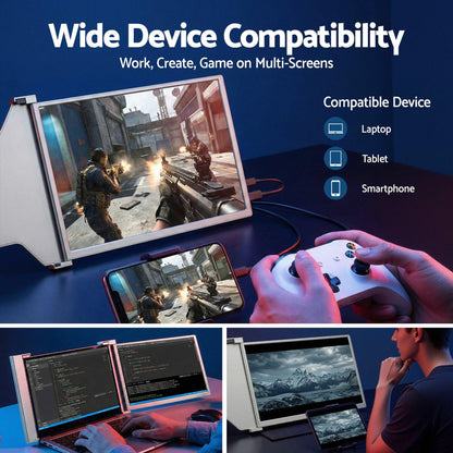 Devanti Portable Monitor Laptop Screen Extender Dual Display 1080P IPS USB C.