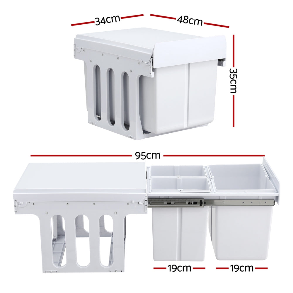 Cefito Pull Out Bin Kitchen Triple Slide Garbage Rubbish Bins Basket White 31L
