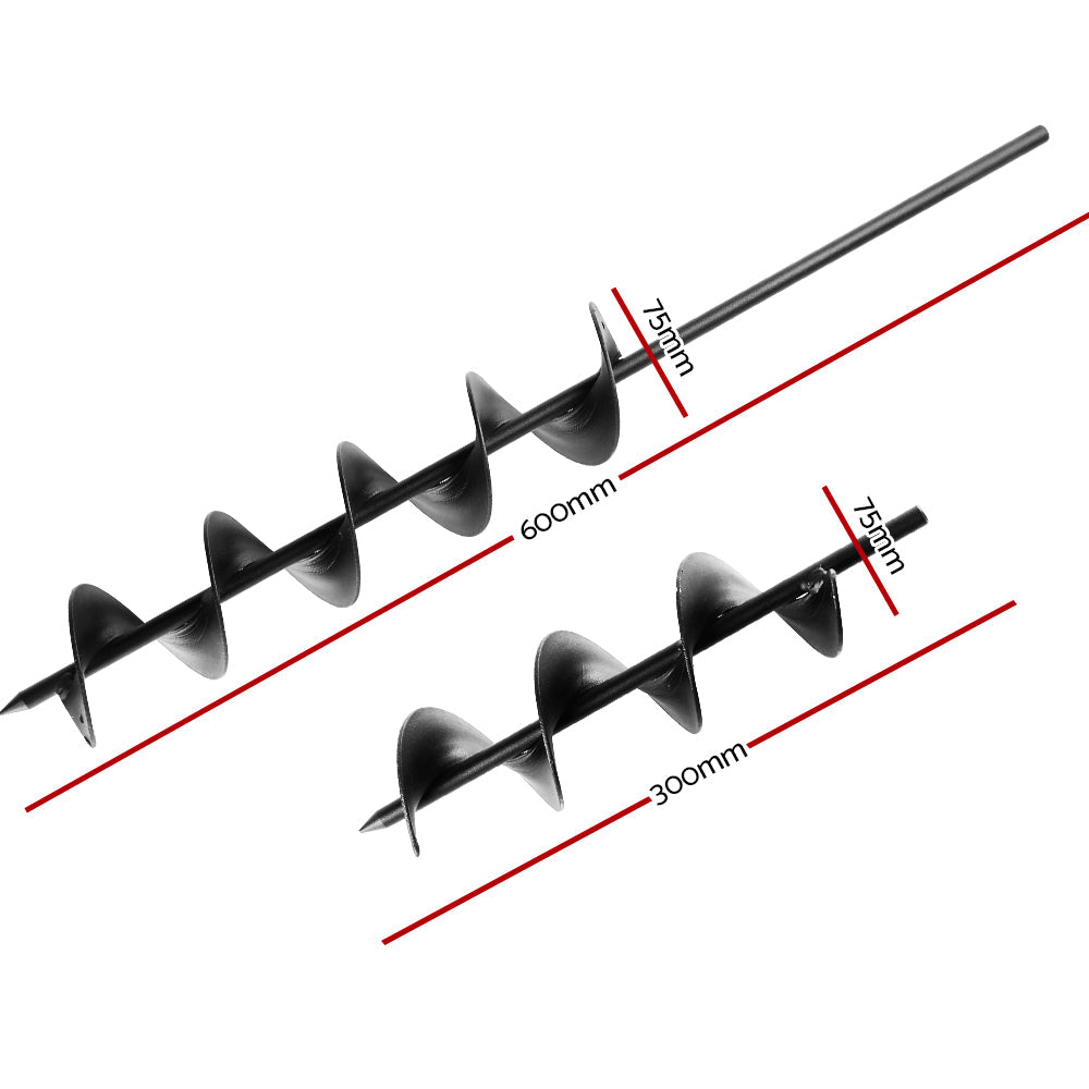 Giantz Power Garden Spiral Auger Hole Digger Earth Drill Bit Î¦75x300 & 600mm.