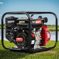 Giantz Petrol Water Pump, 2" 7HP Max High Flow Transfer Fire Fighting Pumps Rain Tank Oil Irrigation Garden Farm Pond Outdoor Irrigations, with Hose Fittings Inlet Filter Rubber Feet Black Red.