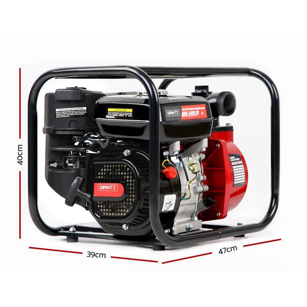 Giantz Petrol Water Pump, 2" 7HP Max High Flow Transfer Fire Fighting Pumps Rain Tank Oil Irrigation Garden Farm Pond Outdoor Irrigations, with Hose Fittings Inlet Filter Rubber Feet Black Red.
