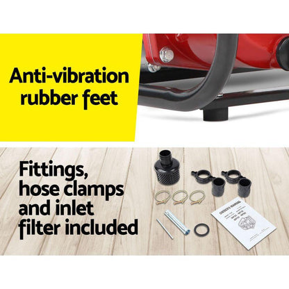 Giantz Petrol Water Pump, 2" 7HP Max High Flow Transfer Fire Fighting Pumps Rain Tank Oil Irrigation Garden Farm Pond Outdoor Irrigations, with Hose Fittings Inlet Filter Rubber Feet Black Red.