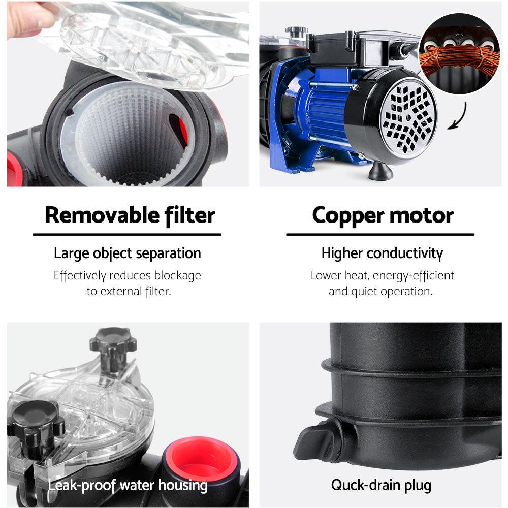 Giantz Pool Pump Swimming Pump Water 1200W Max. 1.6HP Electric Circulation Spa Filter.
