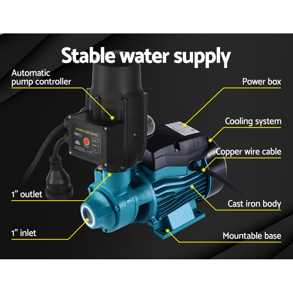 Giantz Peripheral Water Pump Garden Boiler Car Wash Auto Irrigation QB60 Black.