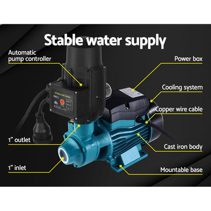 Giantz Peripheral Water Pump Garden Boiler Car Wash Auto Irrigation QB60 Black.
