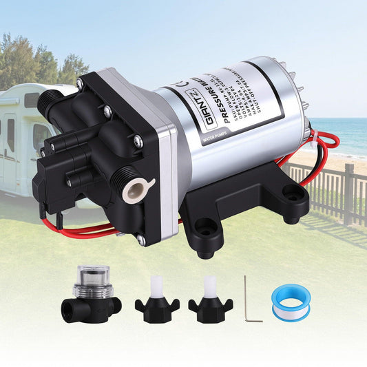 Giantz 12V DC Water Pump, 11.3LPM 55PSI 3 GPM Self-Priming RV Water Pressure Pump with Automatic Pressure Switch, for RV Marine Camping Yacht Garden Fresh Water Diaphragm, 2088-554-144 Replacement.