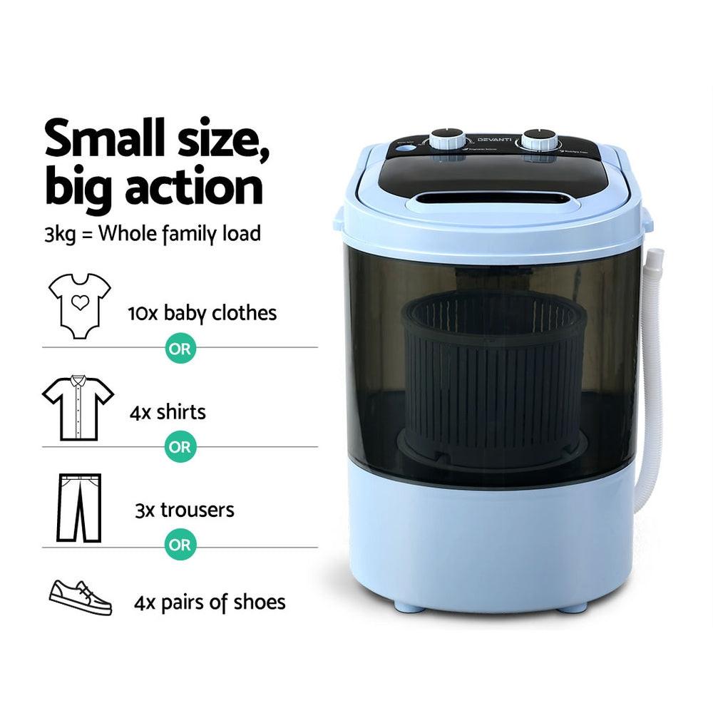 Devanti Portable Washing Machine 3KG Black.
