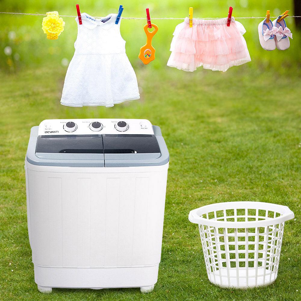 Devanti Portable Washing Machine Twin Tub 4.6KG White.