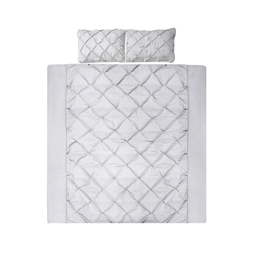 Giselle Bedding Quilt Cover Set Diamond Pinch Grey Queen.