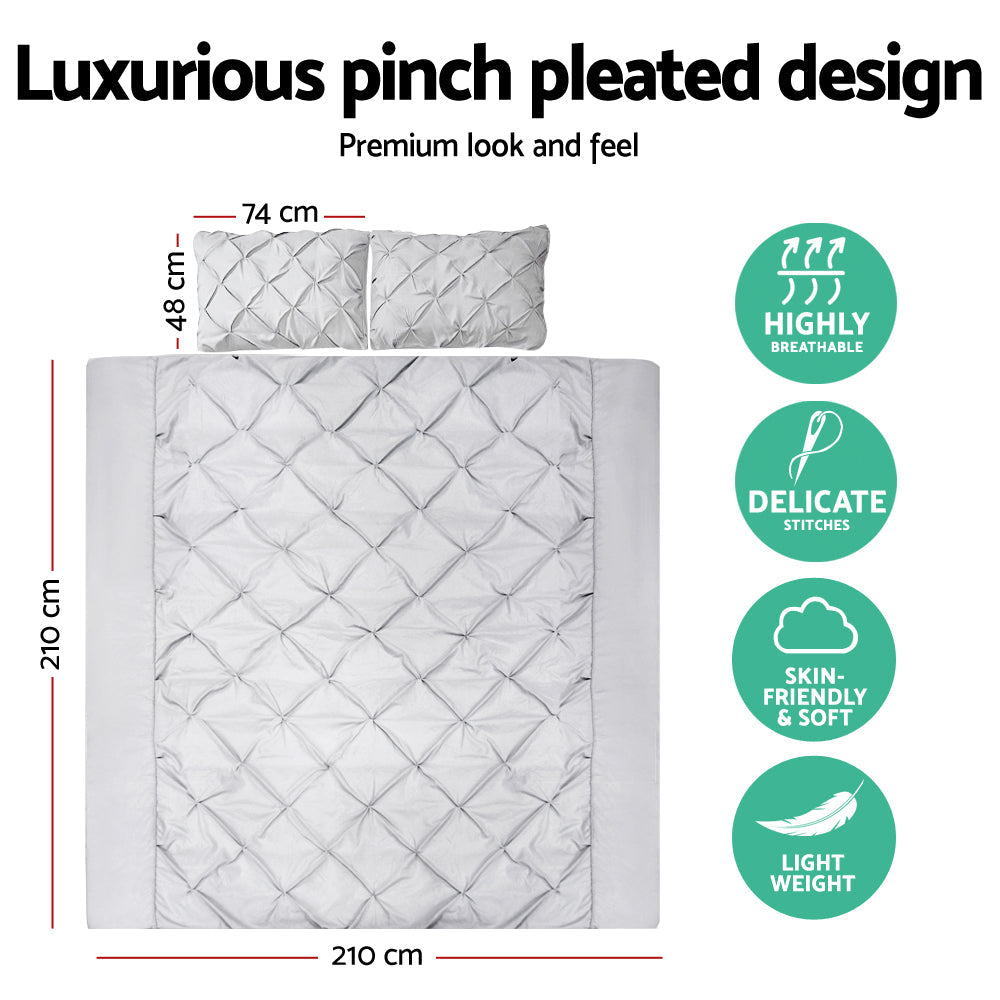 Giselle Bedding Quilt Cover Set Diamond Pinch Grey Queen.