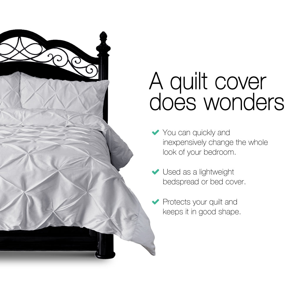 Giselle Bedding Quilt Cover Set Diamond Pinch Grey Queen.
