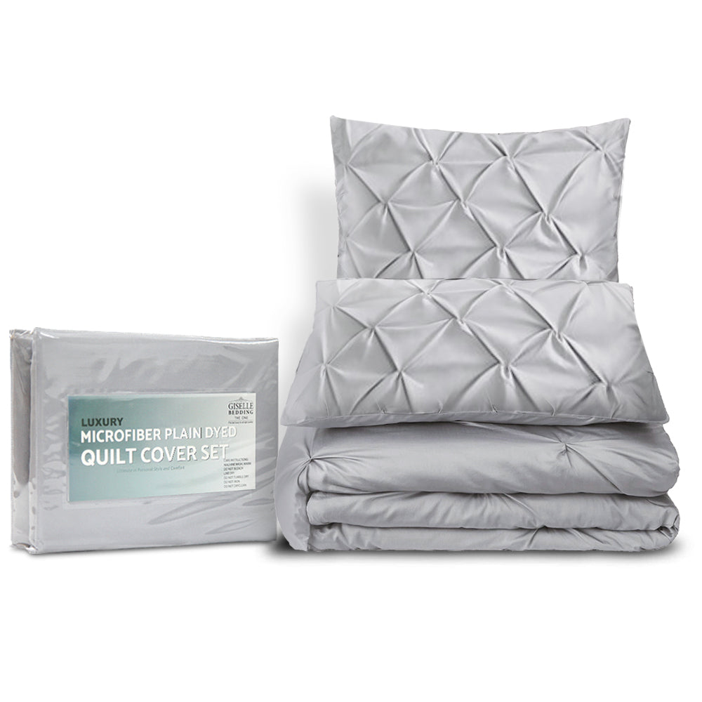 Giselle Bedding Quilt Cover Set Diamond Pinch Grey Queen.