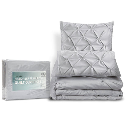 Giselle Bedding Quilt Cover Set Diamond Pinch Grey Queen.