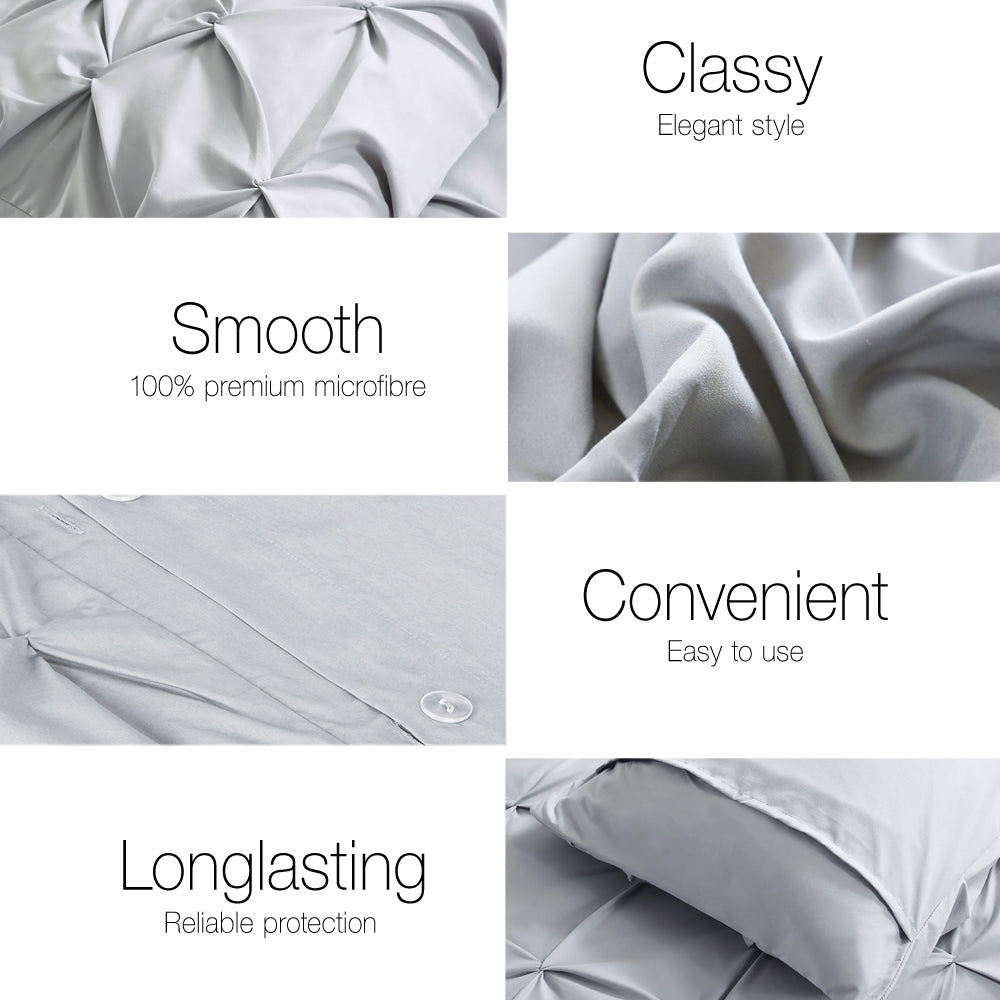 Giselle Bedding Quilt Cover Set Diamond Pinch Grey Queen.