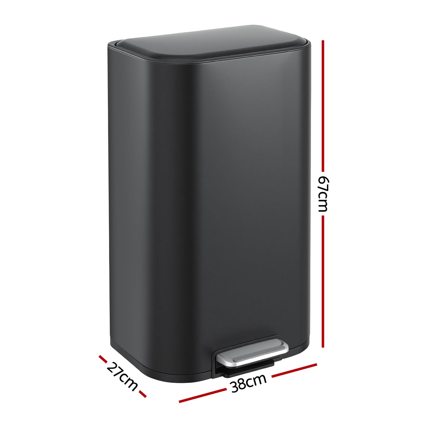 Cefito Kitchen Trash Can 40L Pedal Bins Rubbish Bin Steel with Soft Close Lid, Removable Inner Bucket, Rectangular Garbage Can Recycling Bin, Black