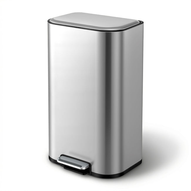 Cefito Kitchen Trash Can 40L Pedal Bins Rubbish Bin Steel with Soft Close Lid, Removable Inner Bucket, Rectangular Garbage Can Recycling Bin, Silver Hover Image