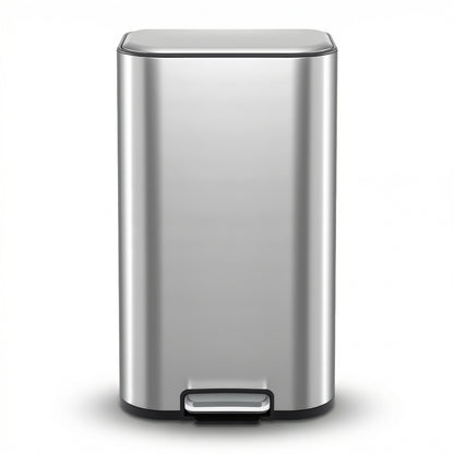 Cefito Kitchen Trash Can 40L Pedal Bins Rubbish Bin Steel with Soft Close Lid, Removable Inner Bucket, Rectangular Garbage Can Recycling Bin, Silver