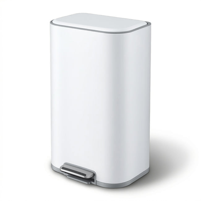 Cefito Kitchen Trash Can 40L Pedal Bins Rubbish Bin Steel with Soft Close Lid, Removable Inner Bucket, Rectangular Garbage Can Recycling Bin, White Hover Image
