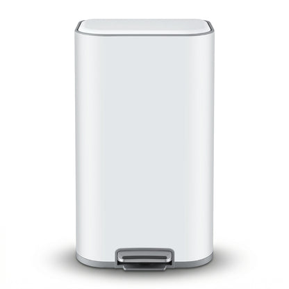 Cefito Kitchen Trash Can 40L Pedal Bins Rubbish Bin Steel with Soft Close Lid, Removable Inner Bucket, Rectangular Garbage Can Recycling Bin, White