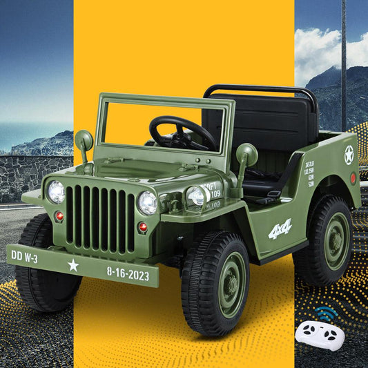 Rigo Kids Electric Ride On Car Jeep Military Off Road Toy Cars Remote 12V Olive.