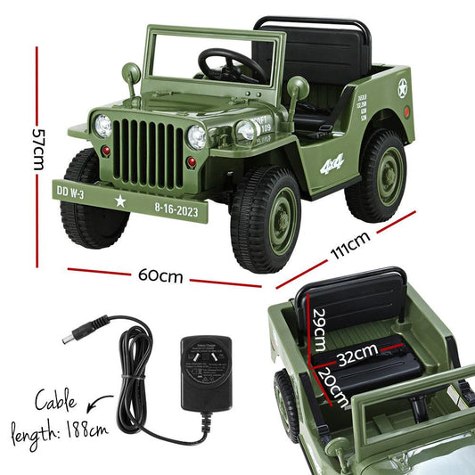 Rigo Kids Electric Ride On Car Jeep Military Off Road Toy Cars Remote 12V Olive.