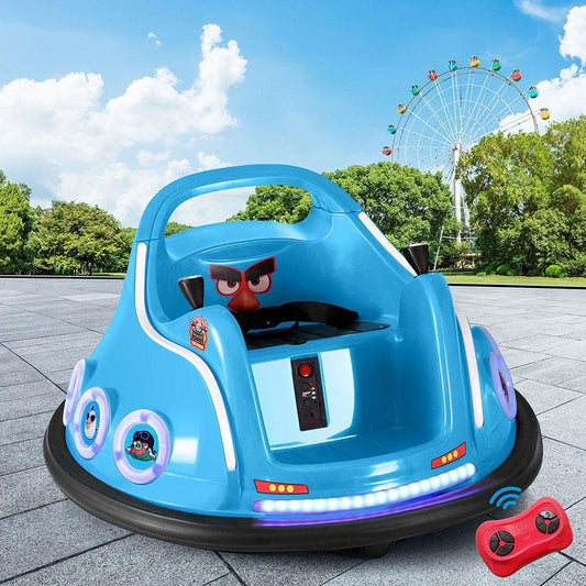 Kids Ride On Car Bumper Electric Toys Cars Light Remote Angry Birds Sticker Blue.