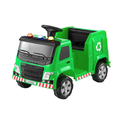 Rigo Kids Ride On Car Garbage Truck Police Light 12V Electric Toys Cars Green.